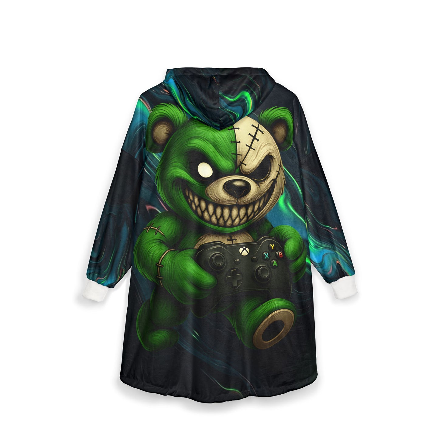 Cozy Gamer Unisex Hoodie Blanket - eat sleep game repeat and xbox bear on the back