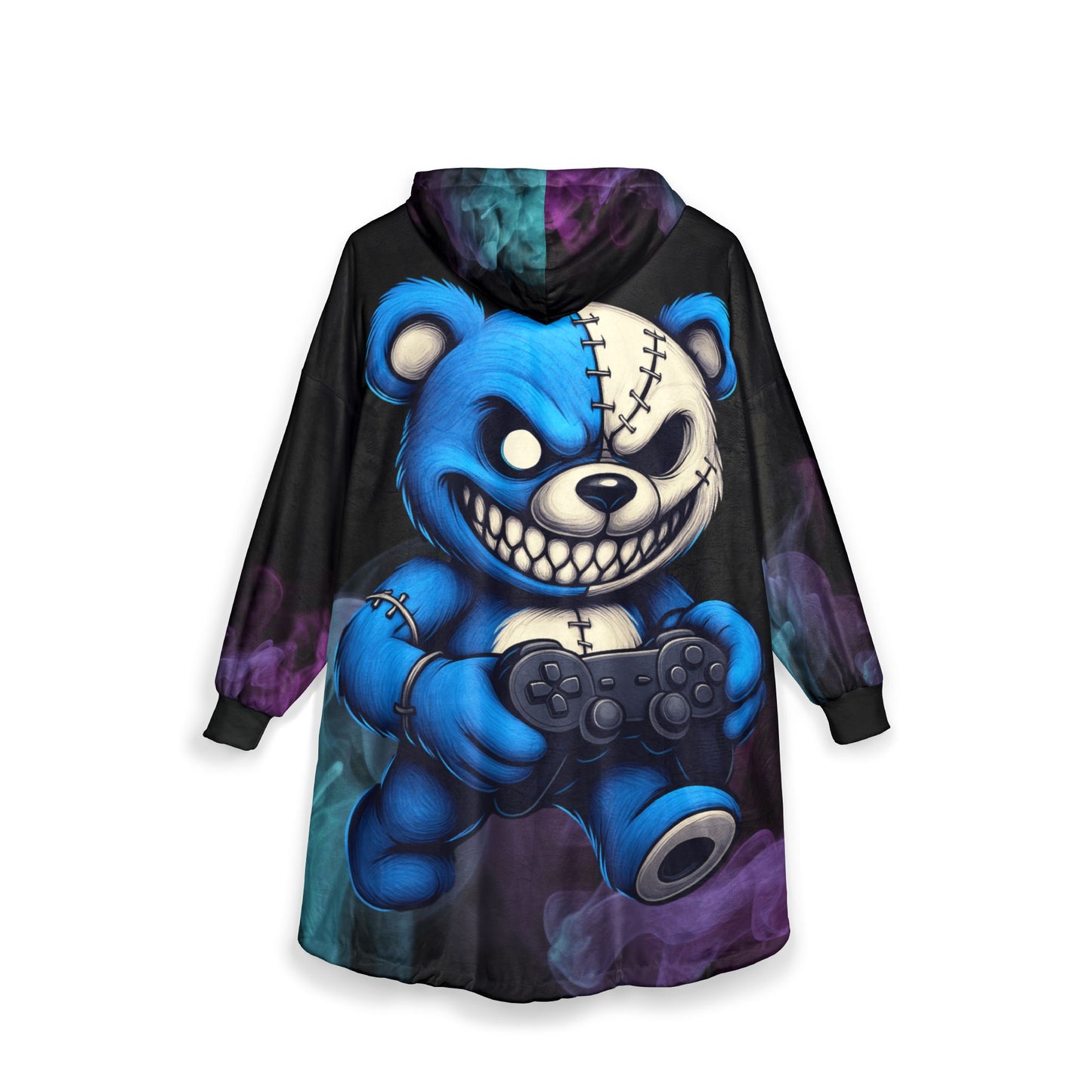 Cozy Gamer Hooded Blanket, Unisex, if found return to loby front blue ps4 bear on the back