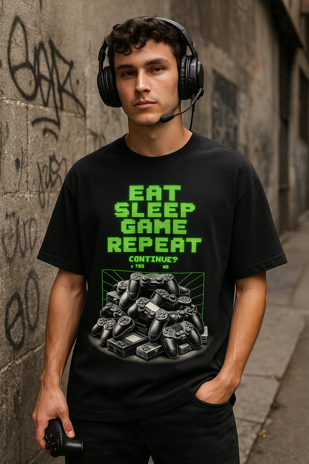 eat sleep game repeat Unisex Softstyle T-Shirt