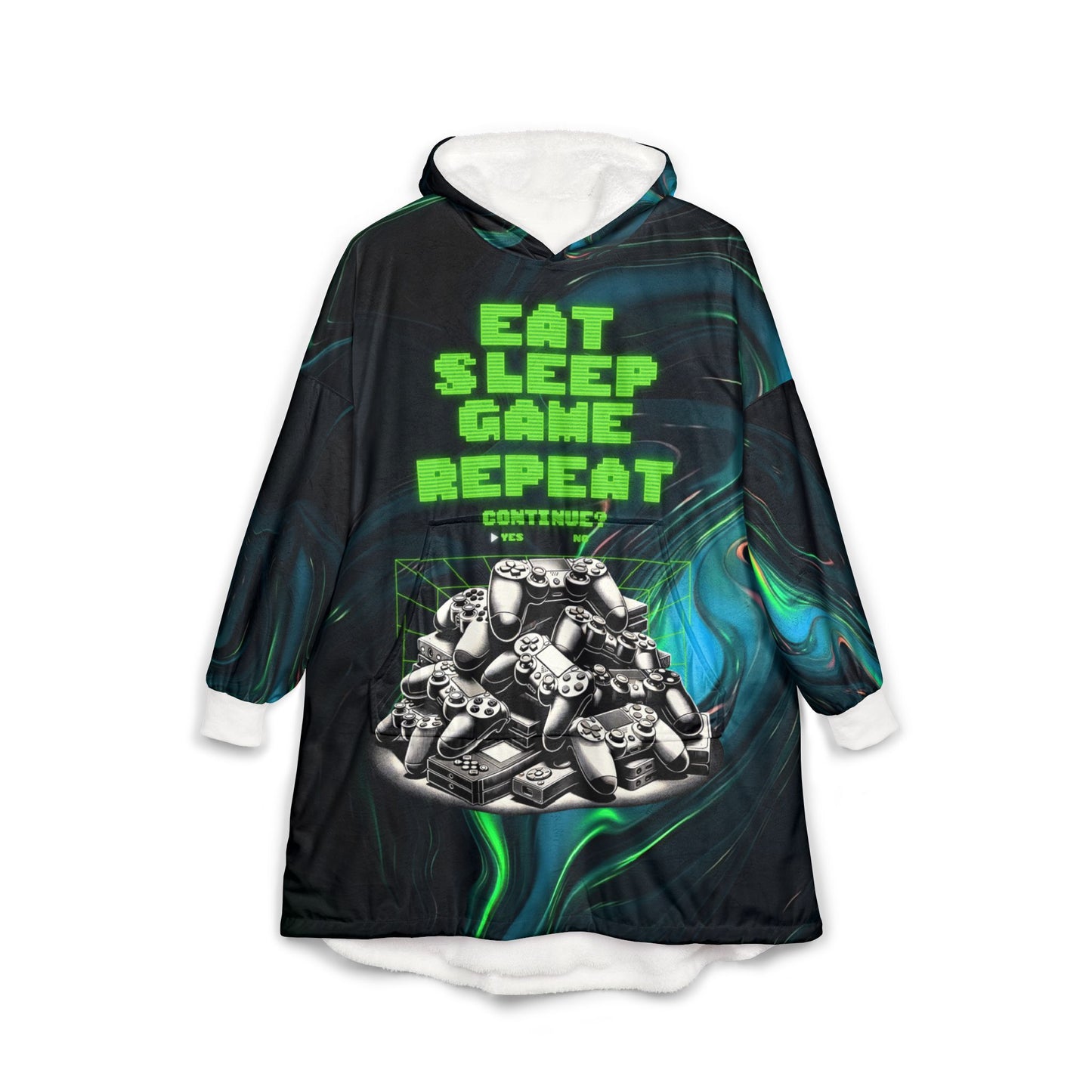 Cozy Gamer Unisex Hoodie Blanket - eat sleep game repeat and xbox bear on the back