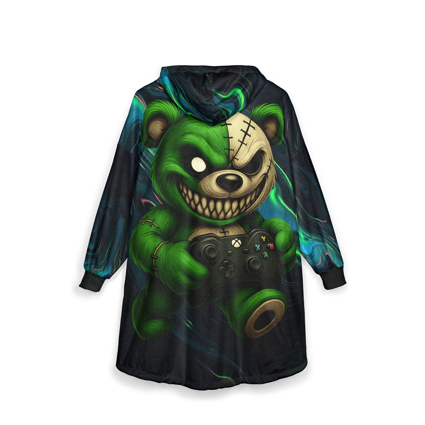 Cozy Gamer Unisex Hoodie Blanket - eat sleep game repeat and xbox bear on the back