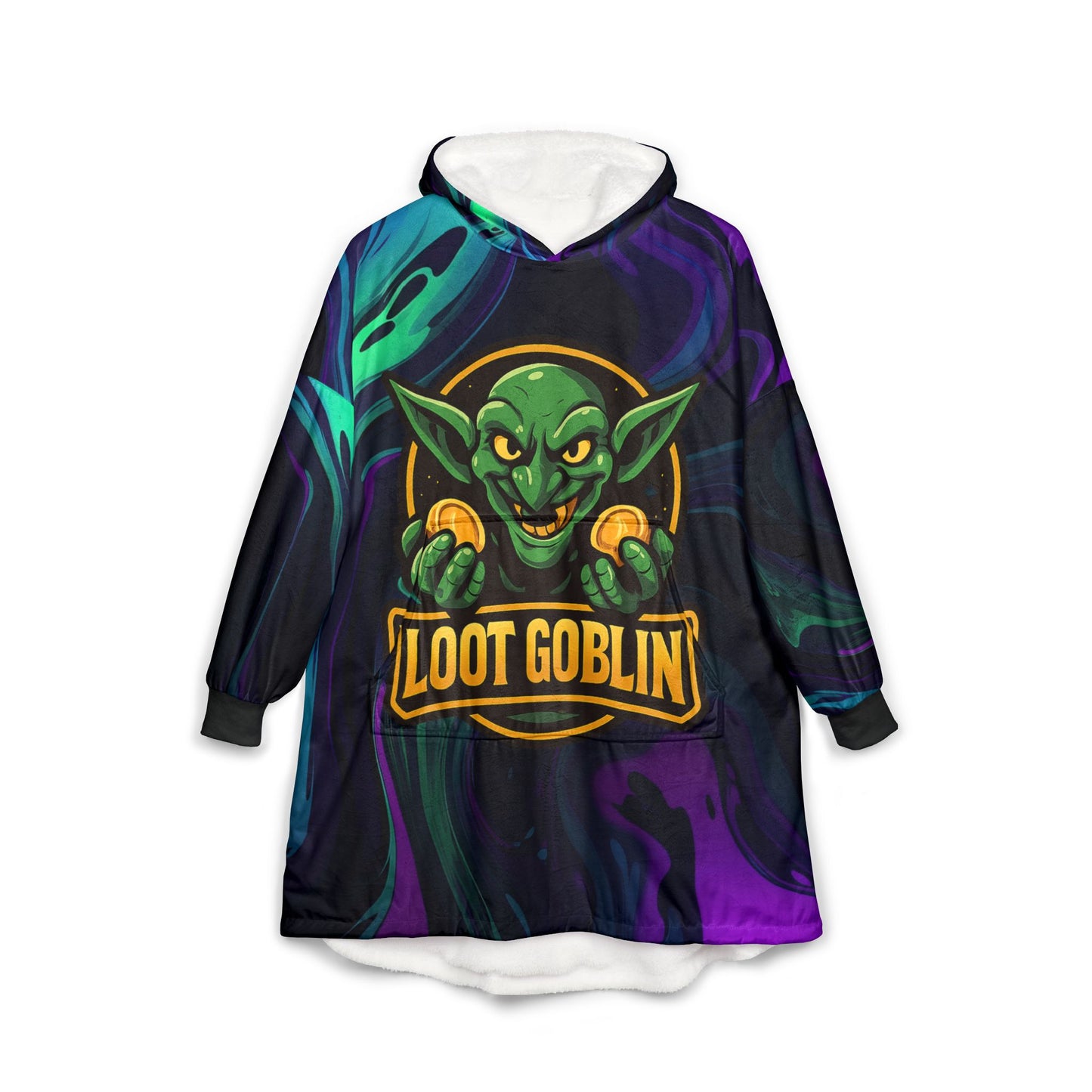 Loot goblin liquid neon gaming Unisex Hooded Blanket