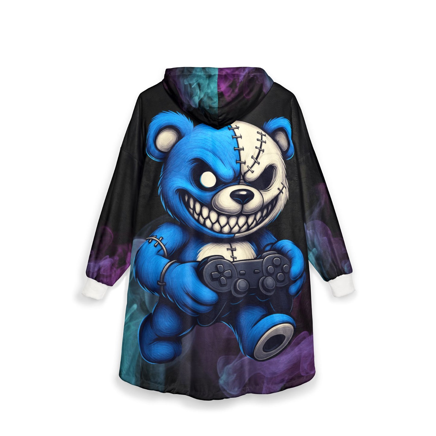 Cozy Gamer Hooded Blanket, Unisex, if found return to loby front blue ps4 bear on the back