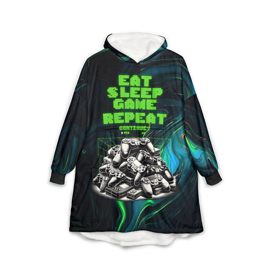Cozy Gamer Unisex Hoodie Blanket -  eat sleep game repeat and xbox bear on the back