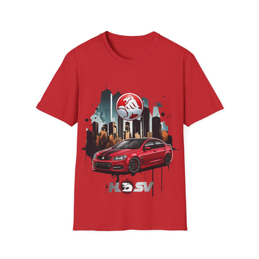 red hsv commodore garage style unisex soft tee