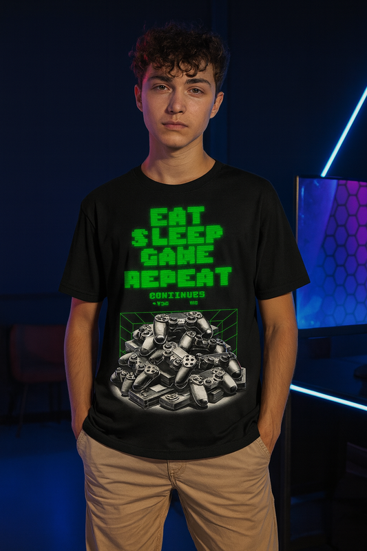 eat sleep game repeat Unisex Softstyle T-Shirt